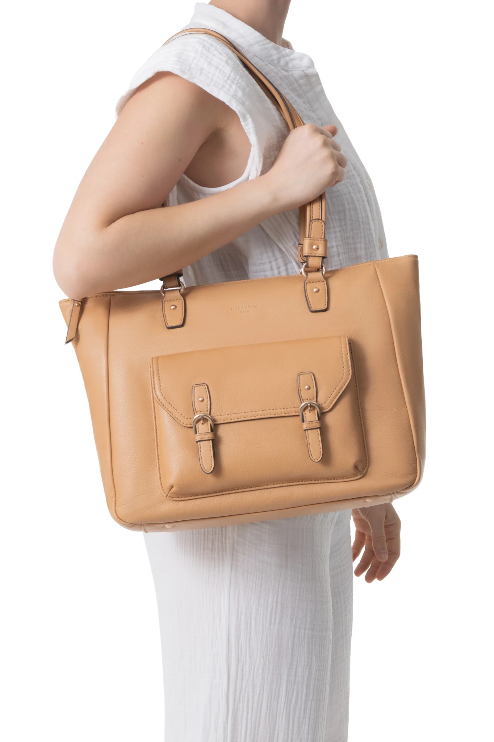 Sac porté épaule 2 anses - A4 - Cuir de vachette - Image 14